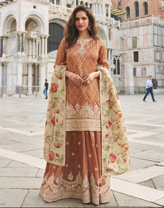 Matrut | Taj Brown Sharara Suit