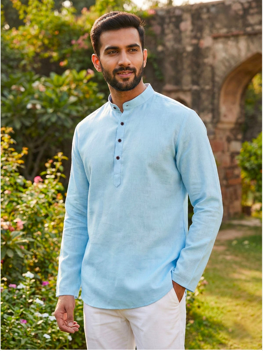 Heritage Hues Sky Blue Short Kurta