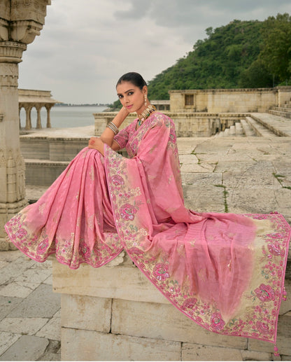 Matrut |  Crown Weaves Powder Pink Saree