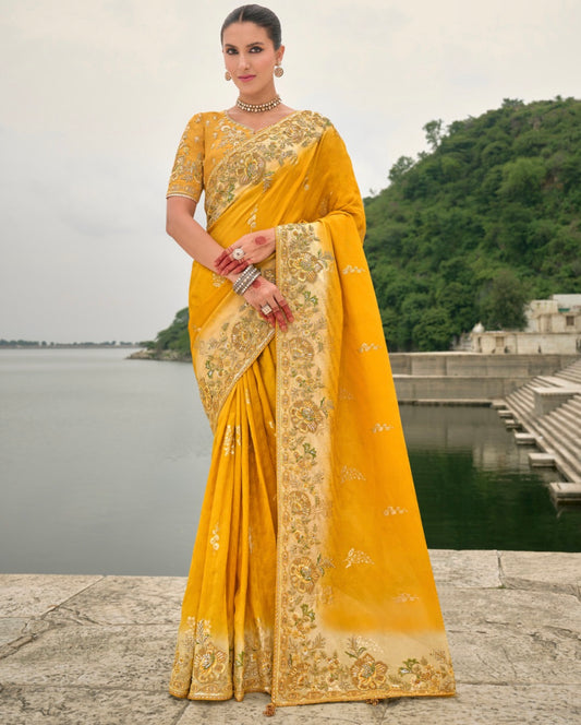Matrut |  Crown Weaves Yellow Saree