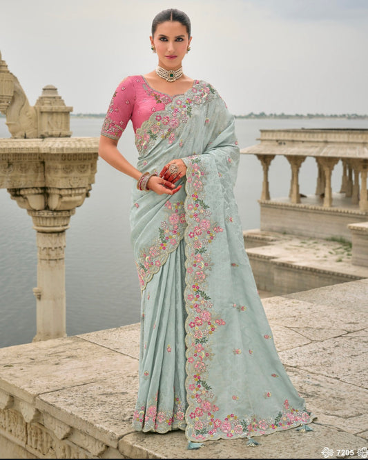 Matrut |  Crown Weaves Powder Blue Saree
