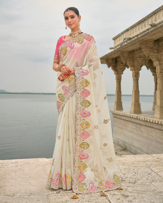 Matrut |  Crown Weaves White Saree