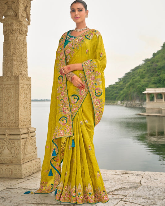 Matrut |  Crown Weaves Lime Green Saree
