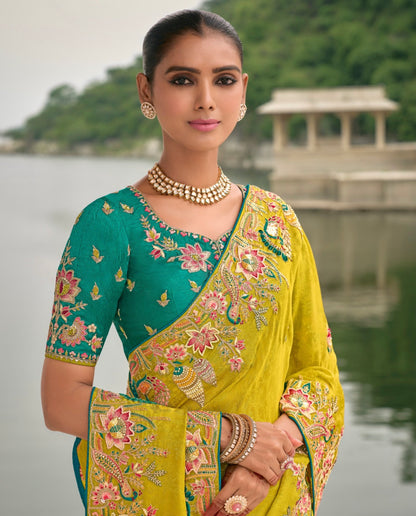 Matrut |  Crown Weaves Lime Green Saree