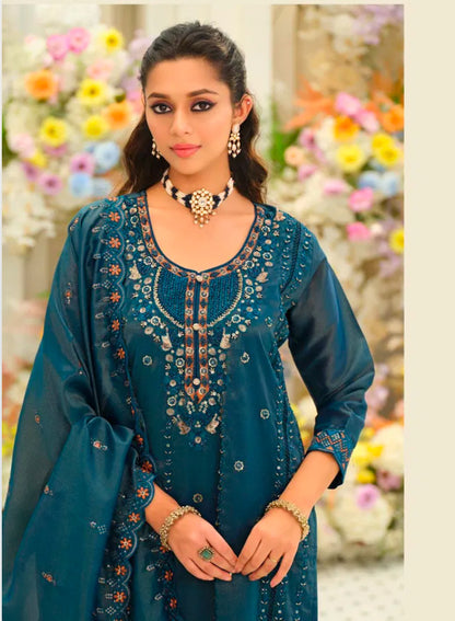 Aarohi Blue Straight Suit