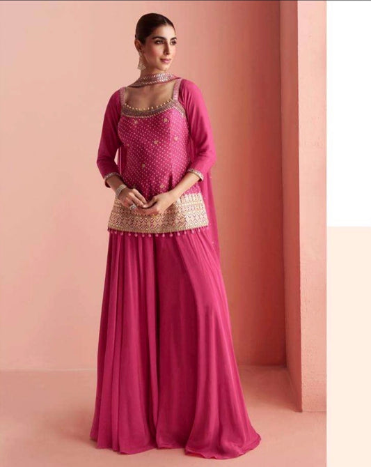 Badhai Pink Short Sharara Suit