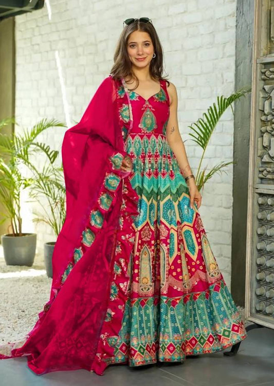 Matrut | Blush & Bold Red Multicolor Gown
