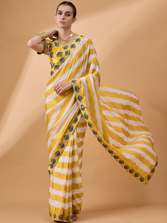 Matrut | Aavya Stripes Yellow Saree