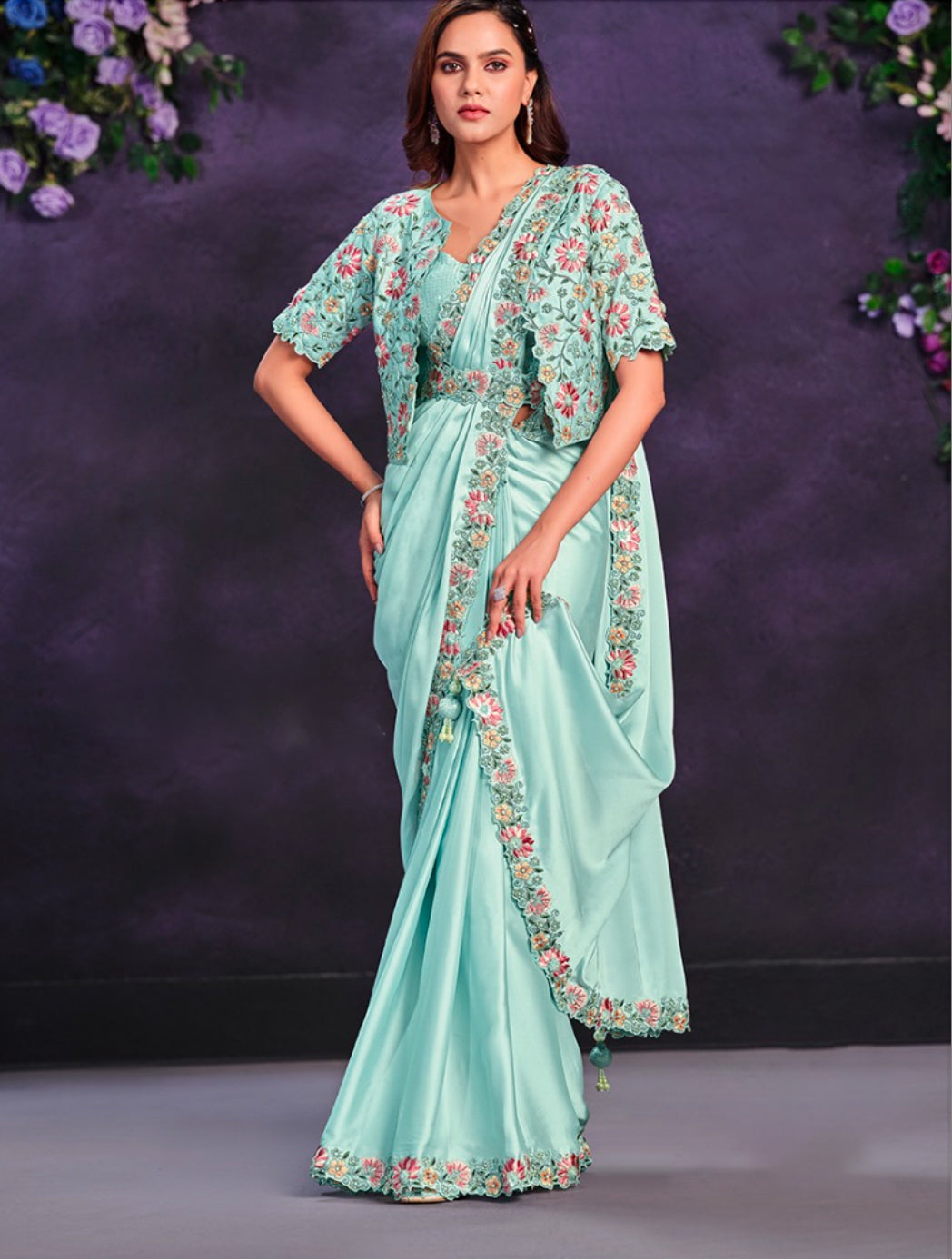Matrut  | 1 min Saree Sky Blue Riona