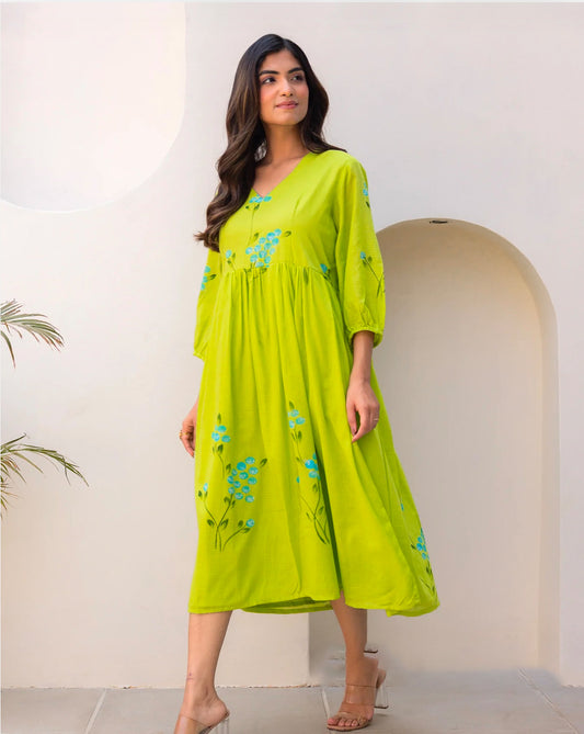 Panchi Natural Green Maxi Dress
