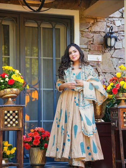 Sukoon Cream Anarkali Suit