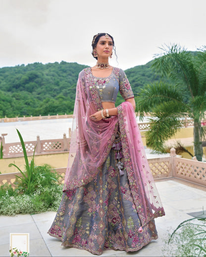 Matrut | Shagun Grey Lehenga Set
