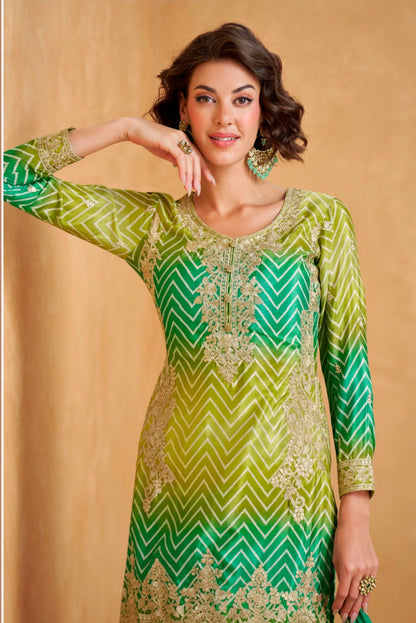 Matrut  | Prismatic Elegance Green Sharara Suit