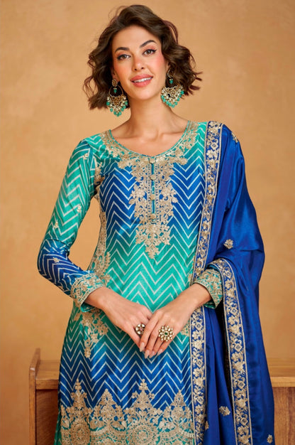 Matrut  | Prismatic Elegance Blue Sharara Suit