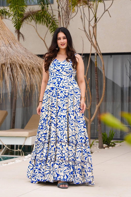 Matrut  | Sunpetal Blue White A-line Dress