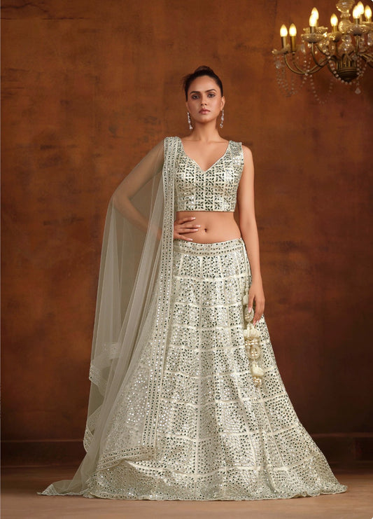 Glimmer Vouch White Grey Lehenga Set