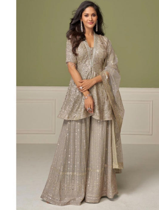 Aashvi Silver Sharara Suit