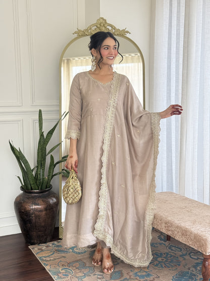 Matrut  | Sugandh Taupe A-line Suit