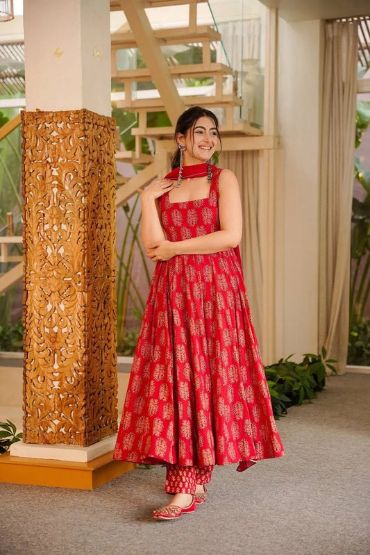 Kesar Jalebi Red Anarkali Suit