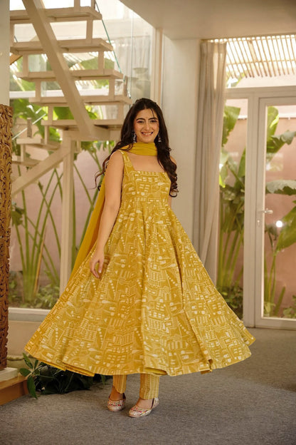 Motichoor Yellow Anarkali Suit