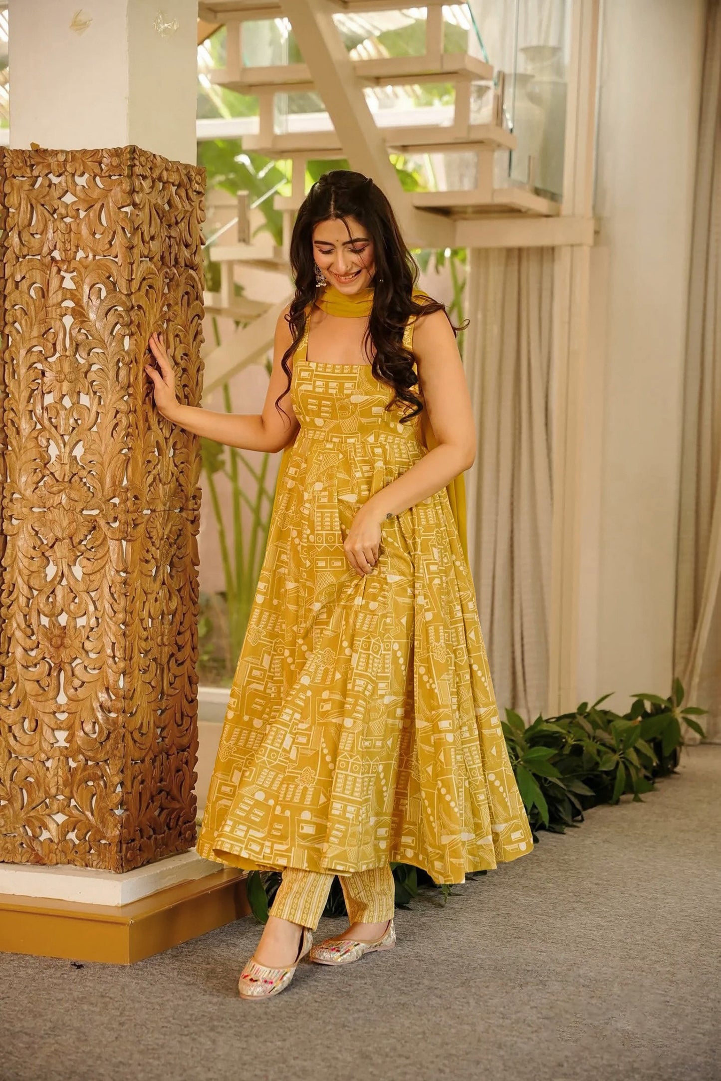 Motichoor Yellow Anarkali Suit