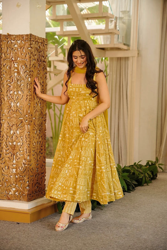 Motichoor Yellow Anarkali Suit