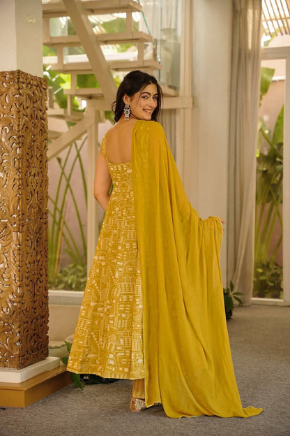 Motichoor Yellow Anarkali Suit