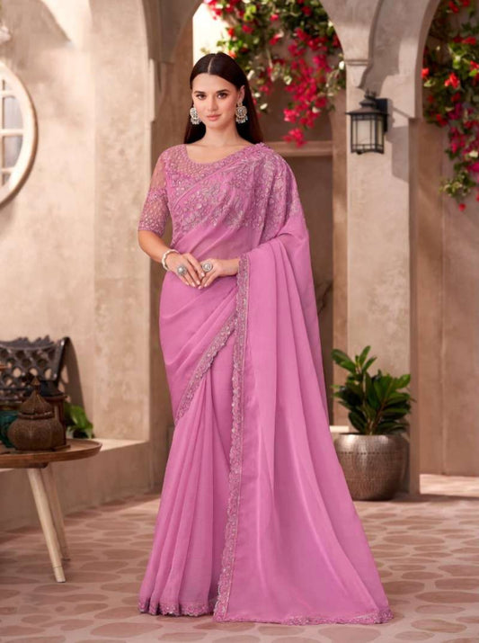 Salsa Orchid Chiffon Saree | Pre-stitched Blouse