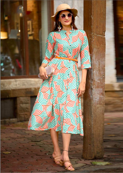 Matrut  | Tripsy Belt Blue-Peach Dress