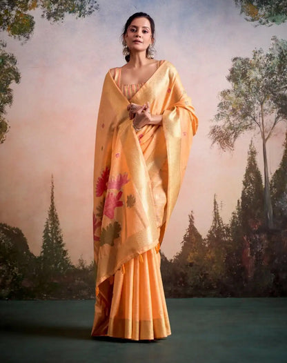 Soloni Peach Linen Silk Saree