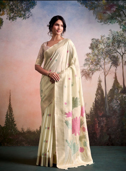 Soloni Off-white Linen Silk Saree