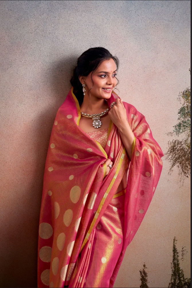 Anvika Pink Tissue Silk Saree