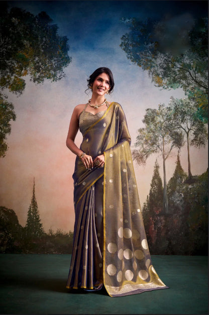 Anvika Grey Tissue Silk Saree