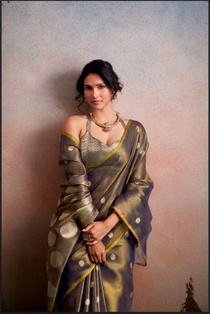 Anvika Grey Tissue Silk Saree