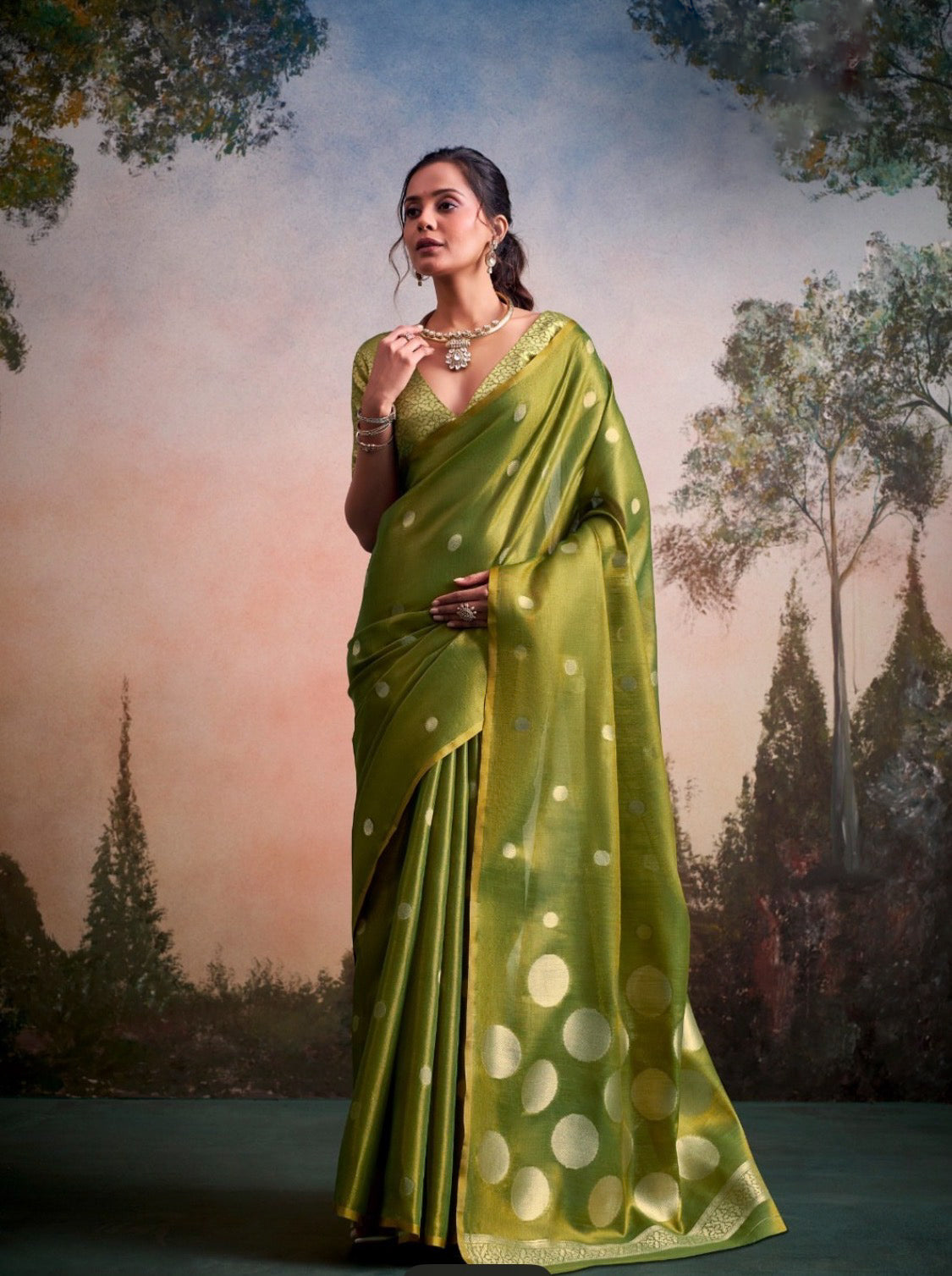 Anvika Green Tissue Silk Saree