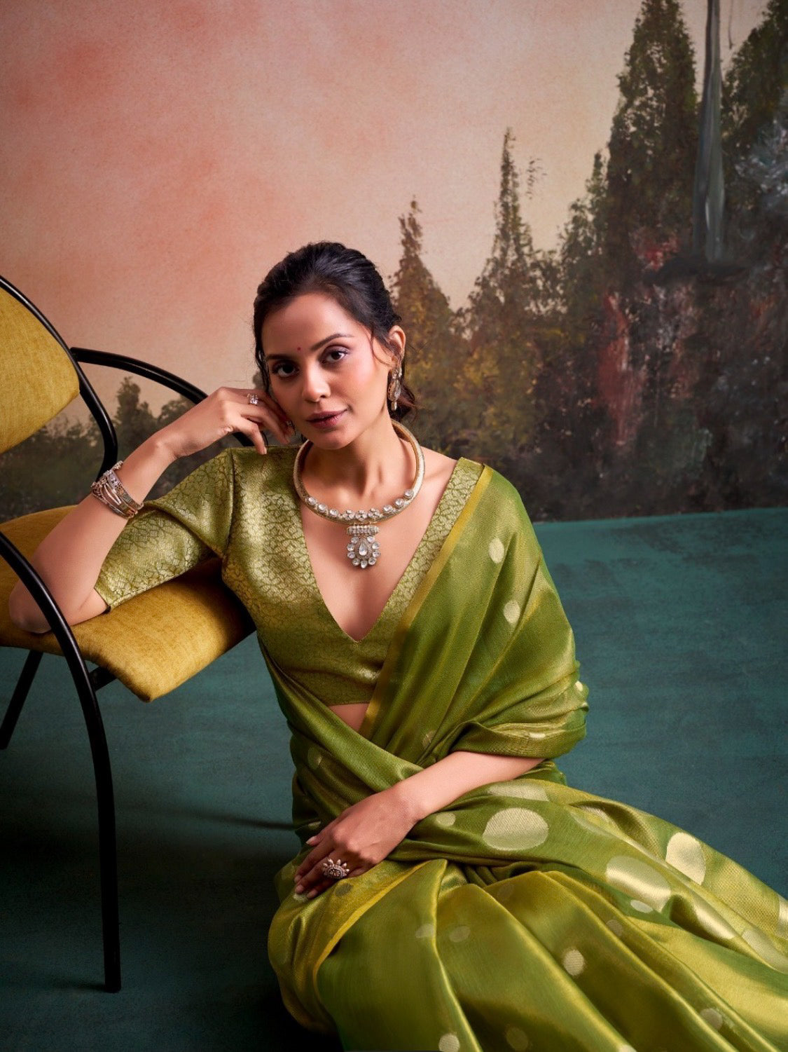 Anvika Green Tissue Silk Saree