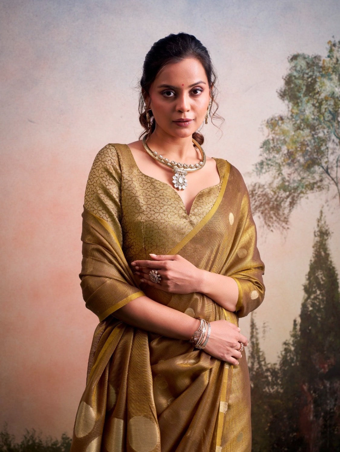 Anvika Golden Tissue Silk Saree