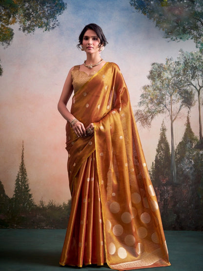 Anvika Orange Tissue Silk Saree