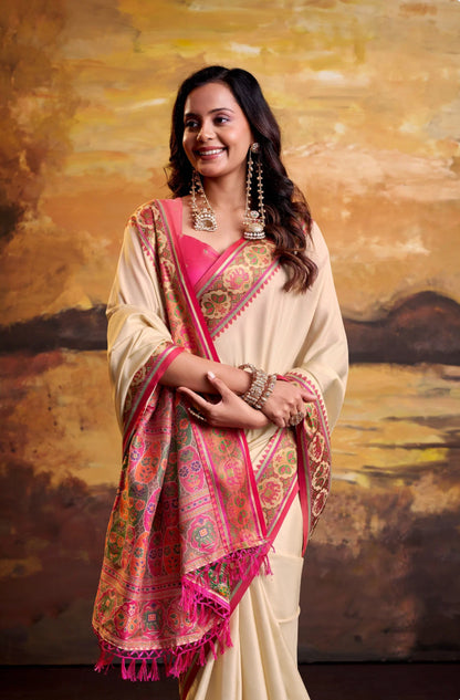 Vrinda Cream Patola Silk Saree