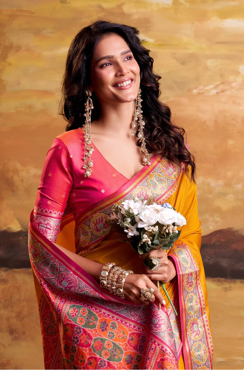 Vrinda Yellow Patola Silk Saree