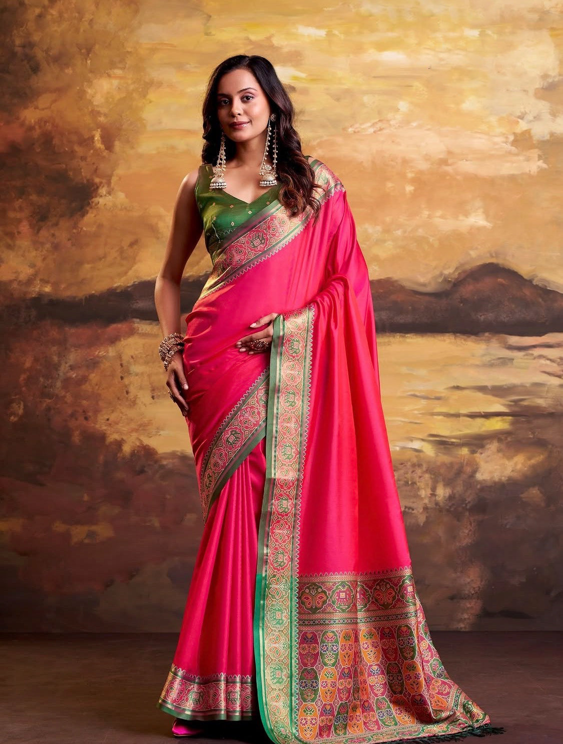 Vrinda Pink Patola Silk Saree