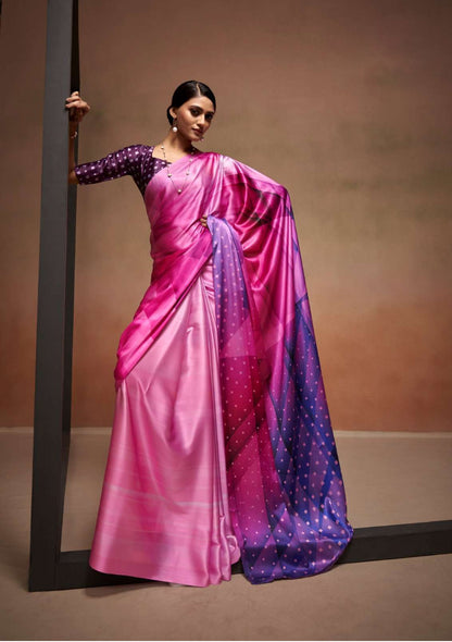 Vogueway Pink Satin Crepe Saree