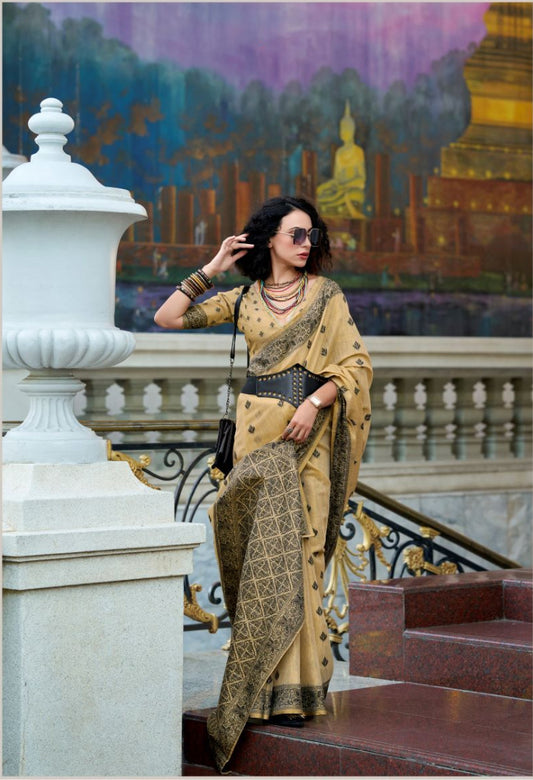 Vritti Mustard Modal Satin Saree