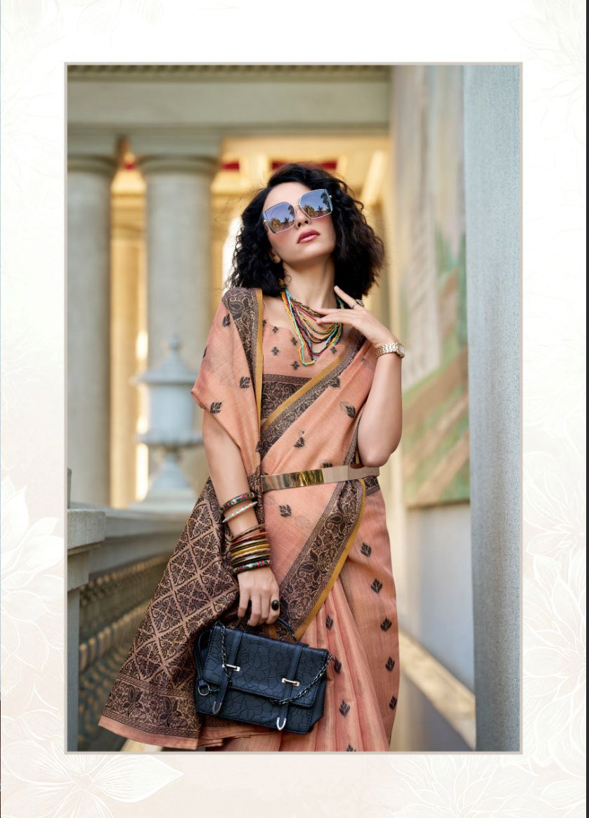 Vritti Peach Modal Satin Saree