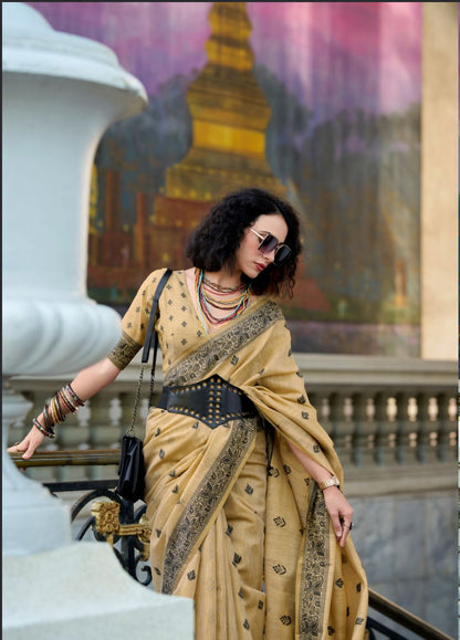 Vritti Mustard Modal Satin Saree