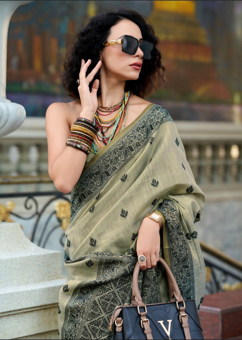 Vritti Green Modal Satin Saree