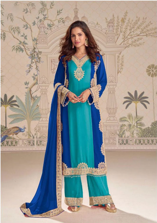 Kumkum Blue Straight Suit