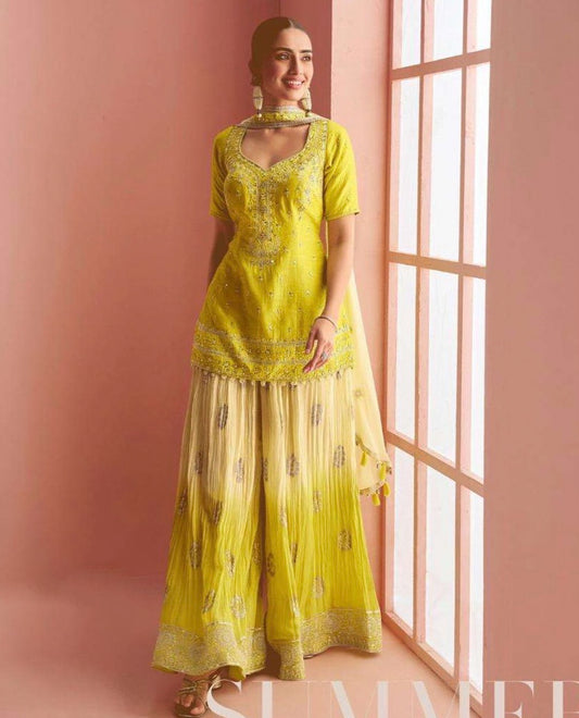 Badhai Lime Short Sharara Suit