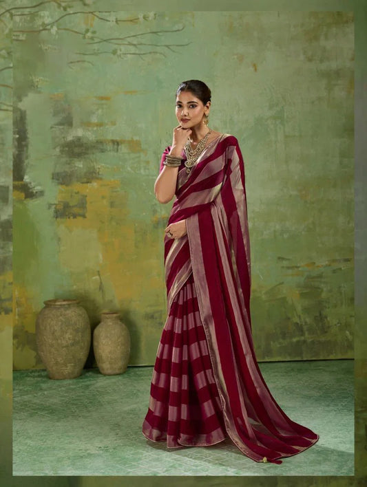 Tattva Maroon Velvet Satin Saree