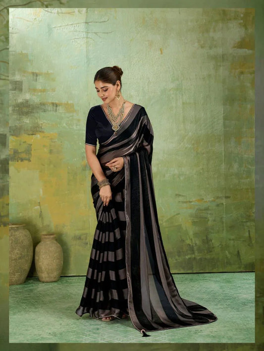 Tattva Black Velvet Satin Saree